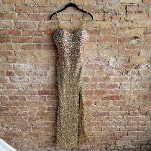 Royal Queen Collection Gold Sequin Form Fitting Formal Prom Gown Dress